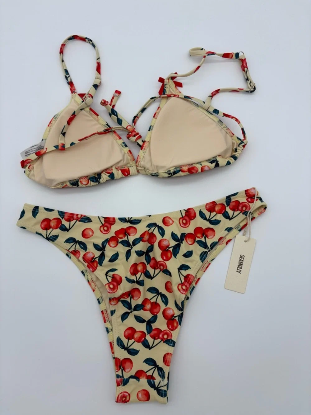 Cherry Print Bikini Set, Red Cherries on Cream NWT - Picture 2 of 2